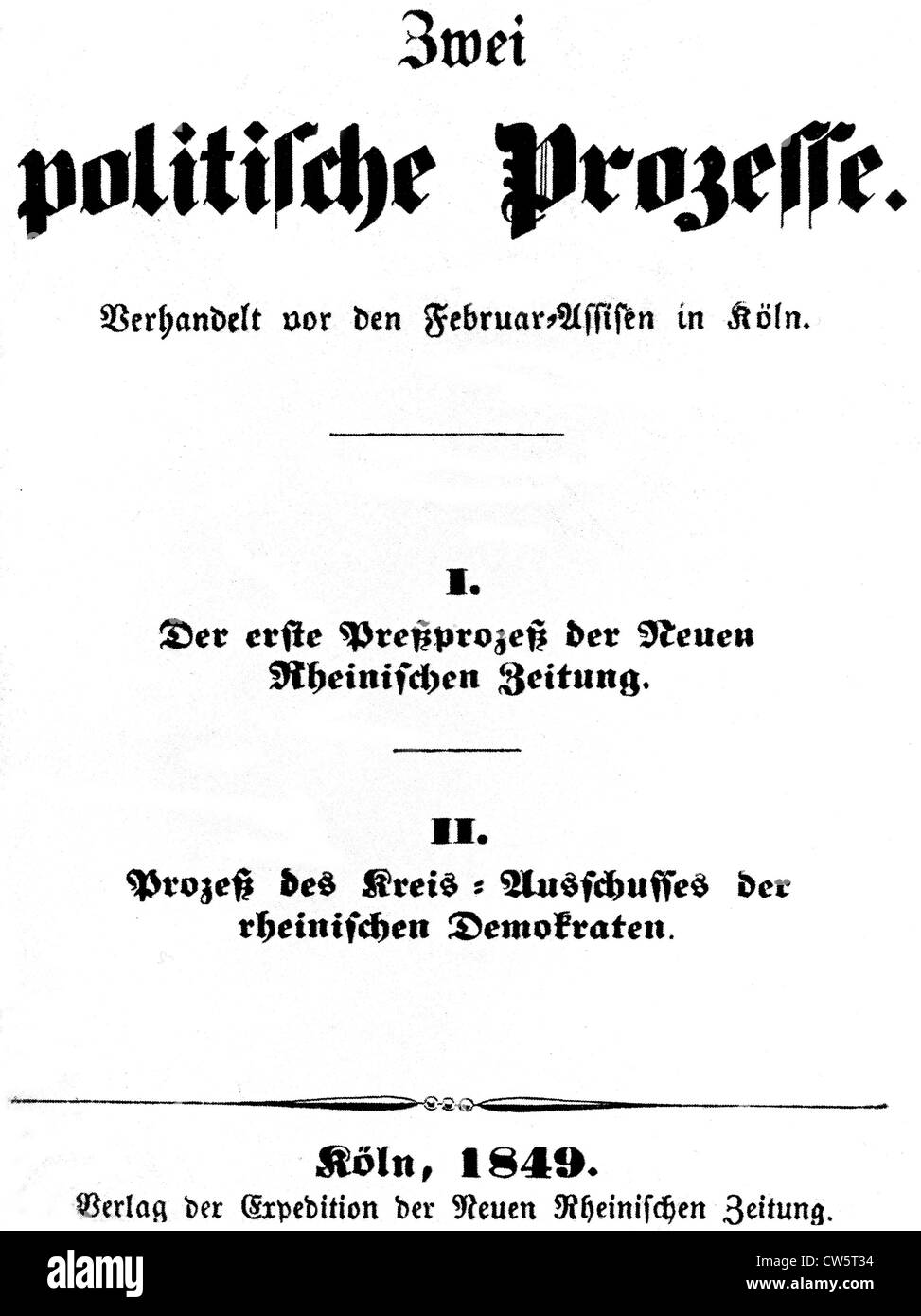 Page de couverture de la brochure untitled 'deux procès politiques', 1849 Banque D'Images