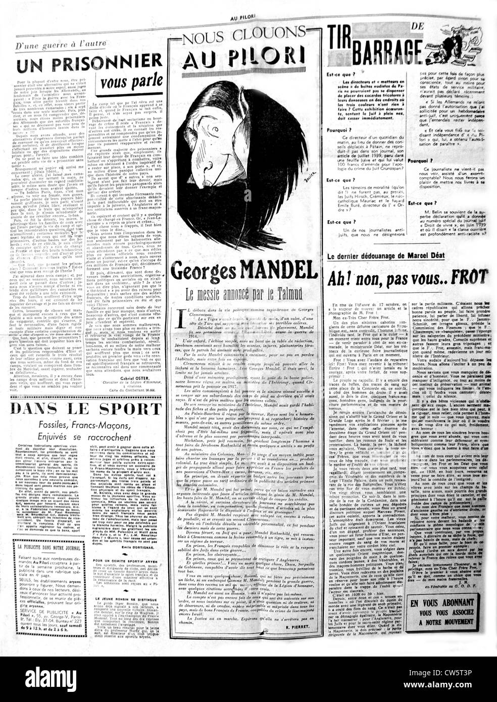 La page de l'anti-française et maçonnique antisémite journal 'au pilori' Banque D'Images