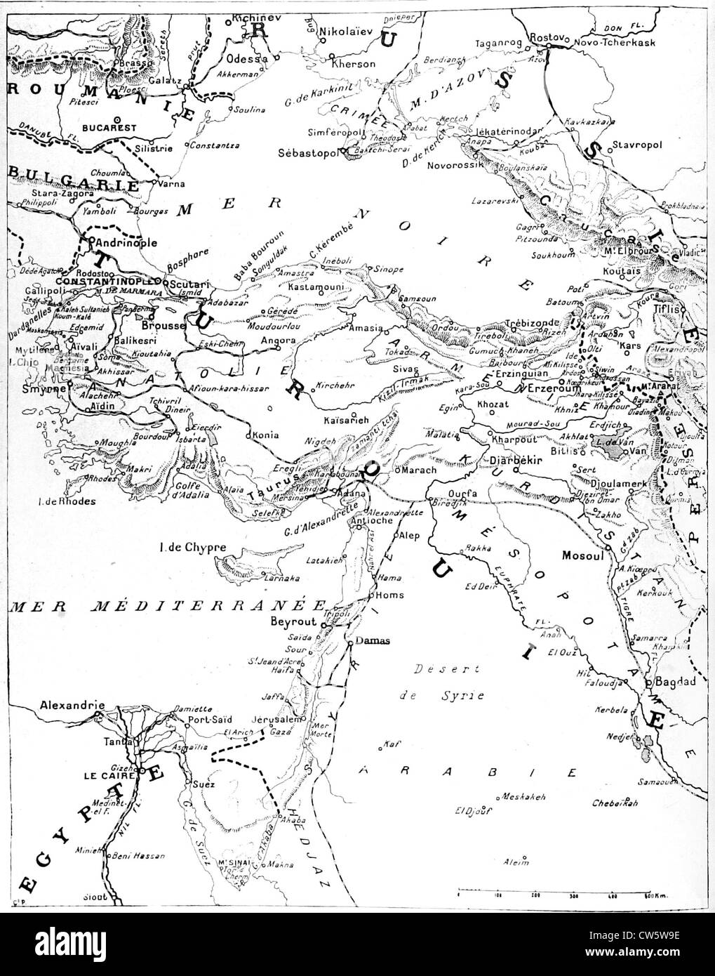 La Première Guerre mondiale carte de géographie sur l'intervention turque Banque D'Images