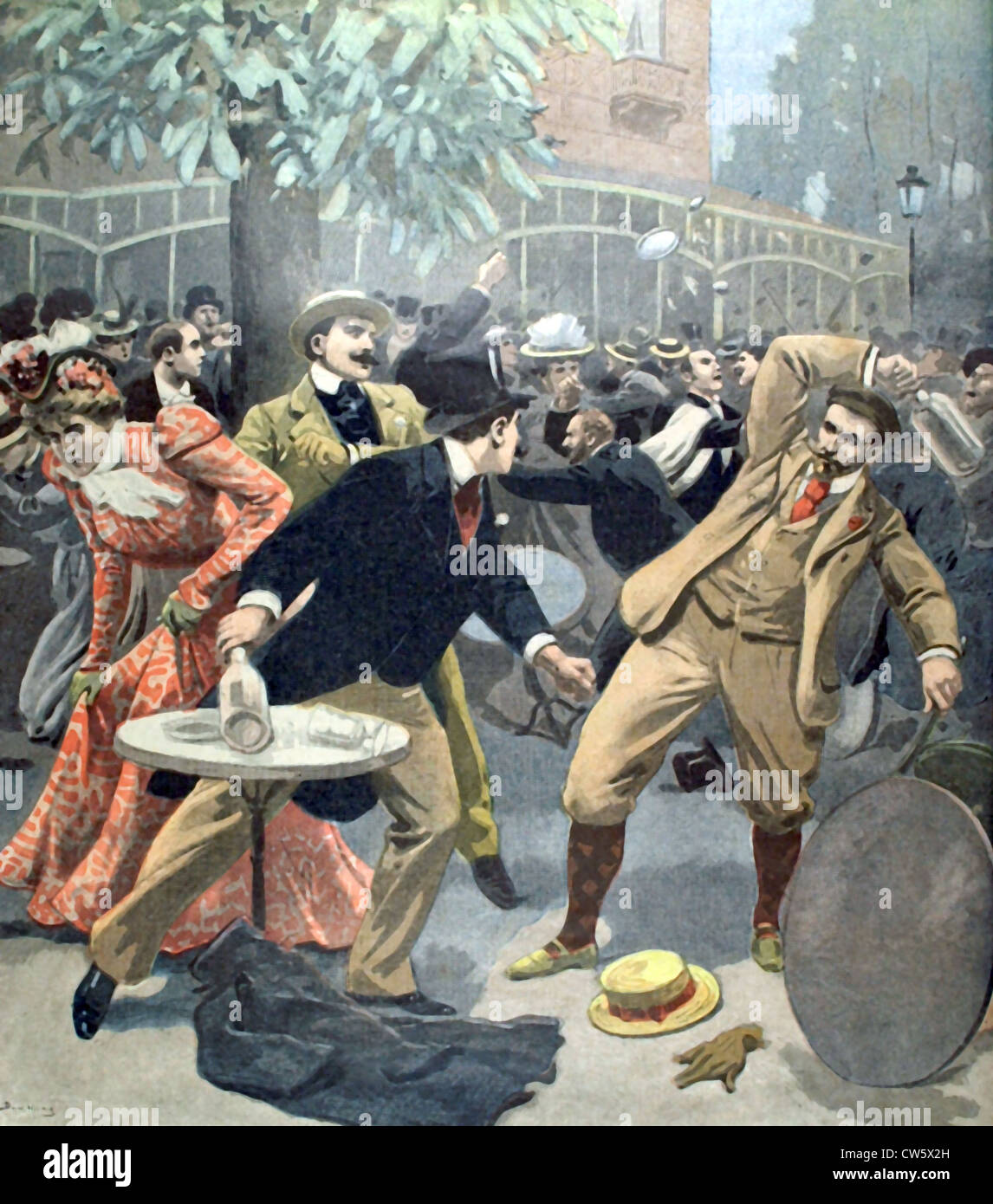 Combat a suscité par un groupe d'anarchistes au Pavillon d'Armenonville, en date du 25 juin 1899 Banque D'Images