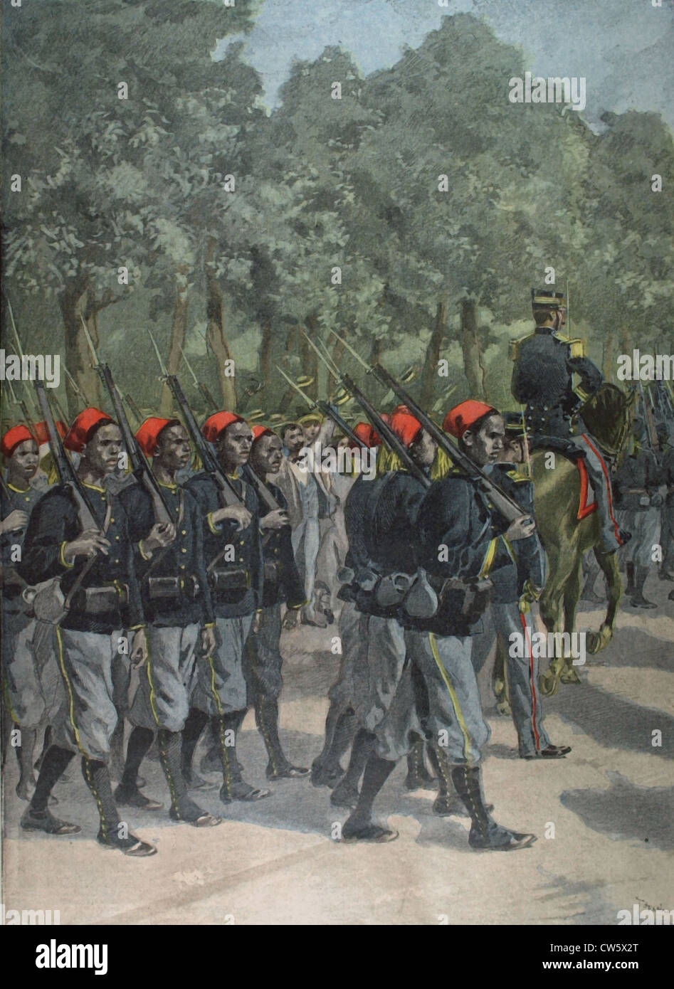 À Paris, défilé de la tirailleurs sénégalais de la mission Marchand, en date du 23 juillet 1899 Banque D'Images