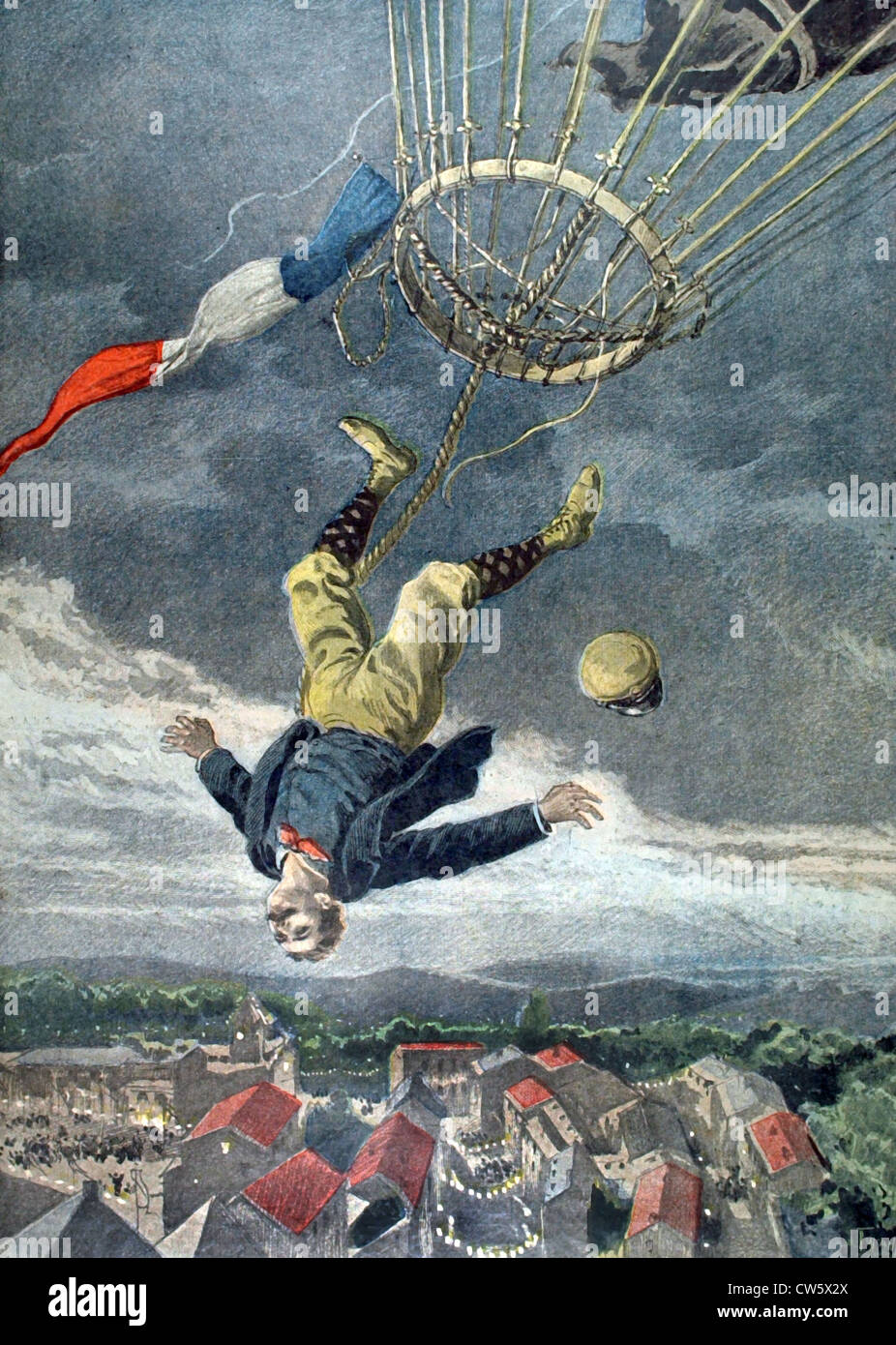 La mort terrible d'un aéronaute à Beuzeville, dans "Le Petit Journal" du 30 juillet 1899. Banque D'Images