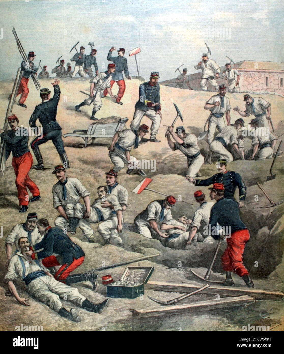 Glissement de terrain au Fort d'Aubervilliers (1892) Banque D'Images