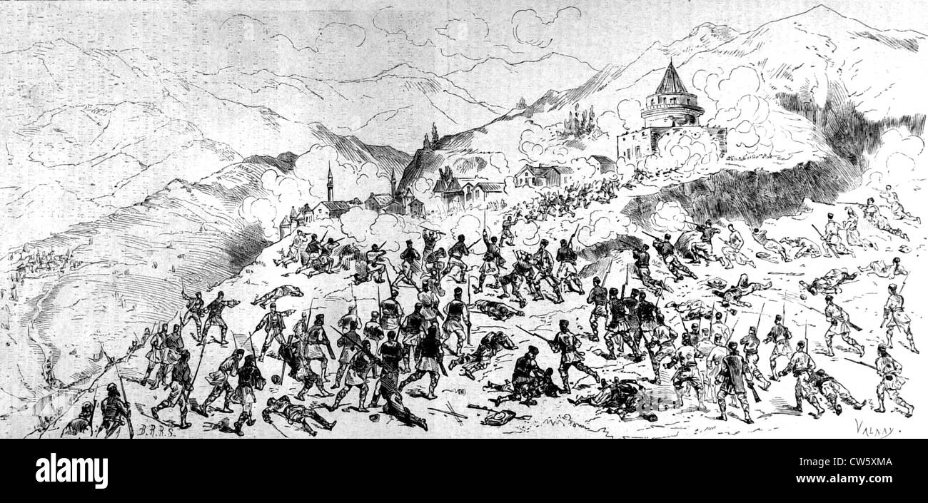 Les insurgés de Bosnie-Herzégovine en refoulant les Turcs dans l'Niksik blockaus. Dans "Le Monde illustré", 1876 Banque D'Images