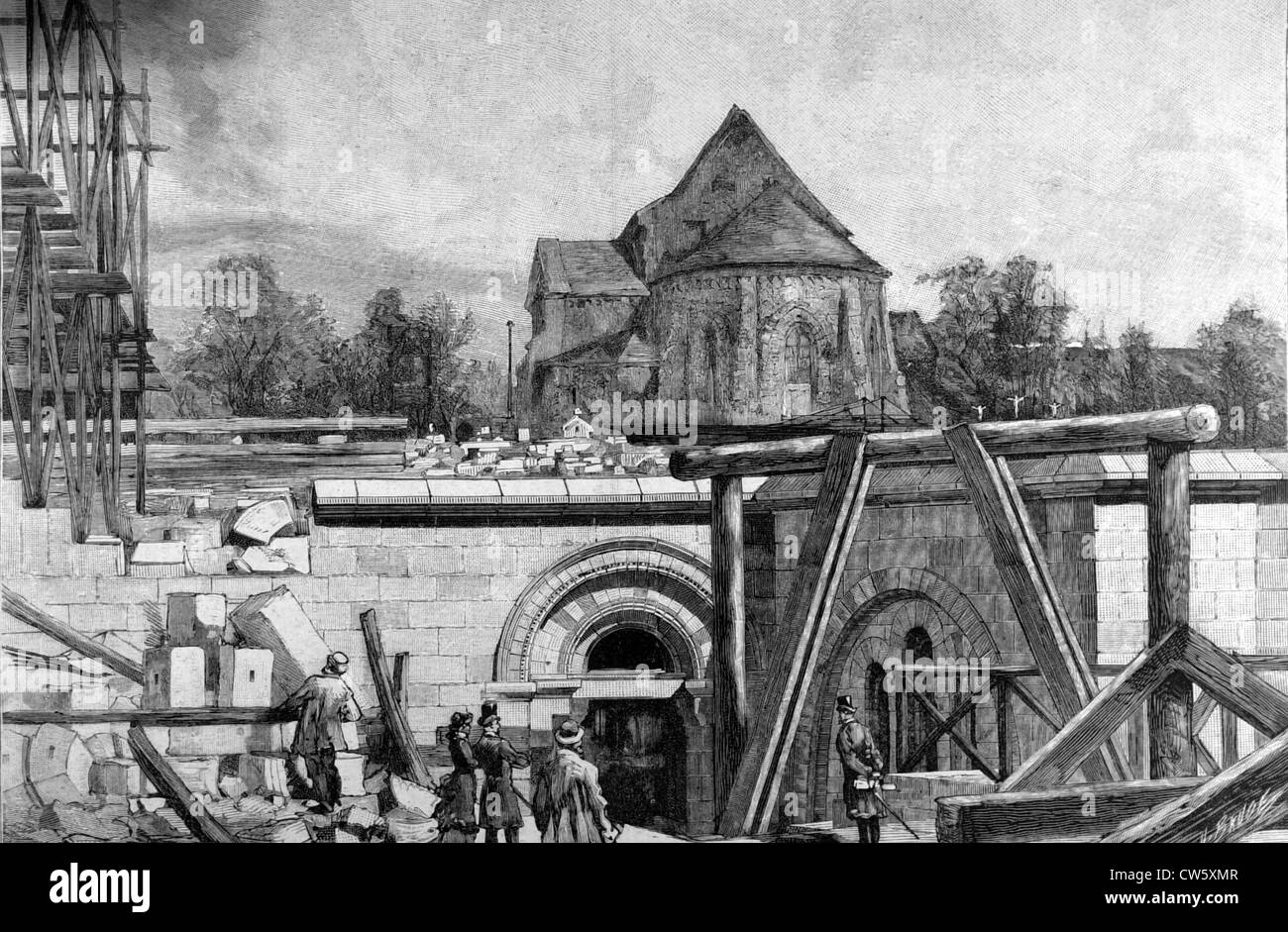 Les grands projets de construction de Paris. La construction souterraine de l'église du Sacré-Coeur, à Montmartre Banque D'Images
