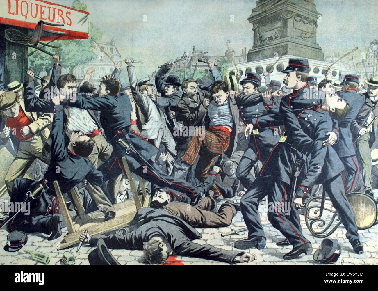Paris street fight entre truands et les agents de police (1904) Banque D'Images