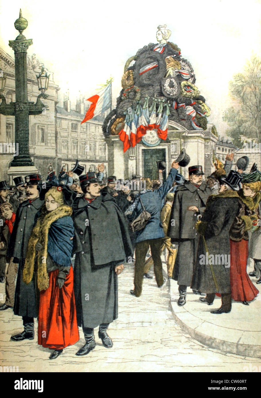 Manifestation à la place de la Concorde (Paris), autour de la statue de Strasbourg (1904) Banque D'Images