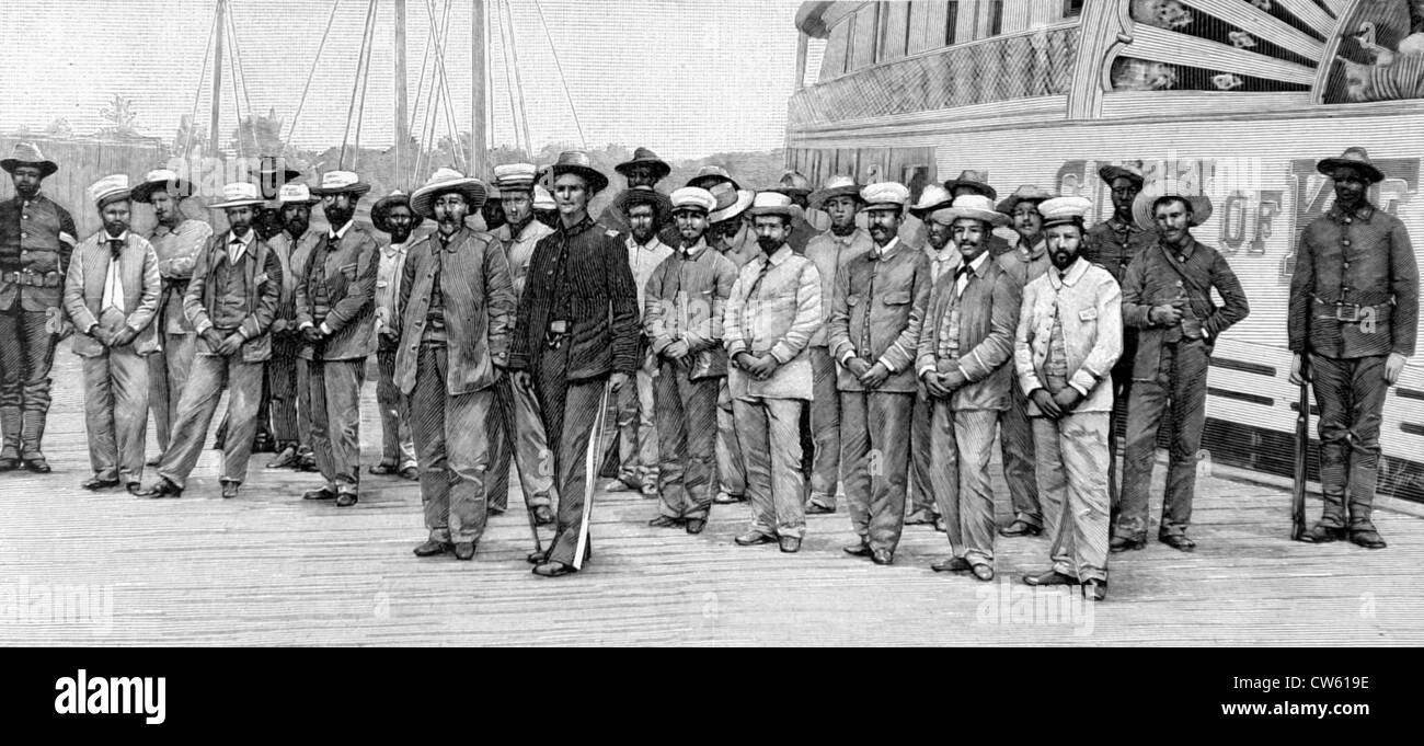 Le Colonel Cortijo et l'autre espagnol capturé des prisonniers à bord d'un navire le 29 avril, 1898 Banque D'Images