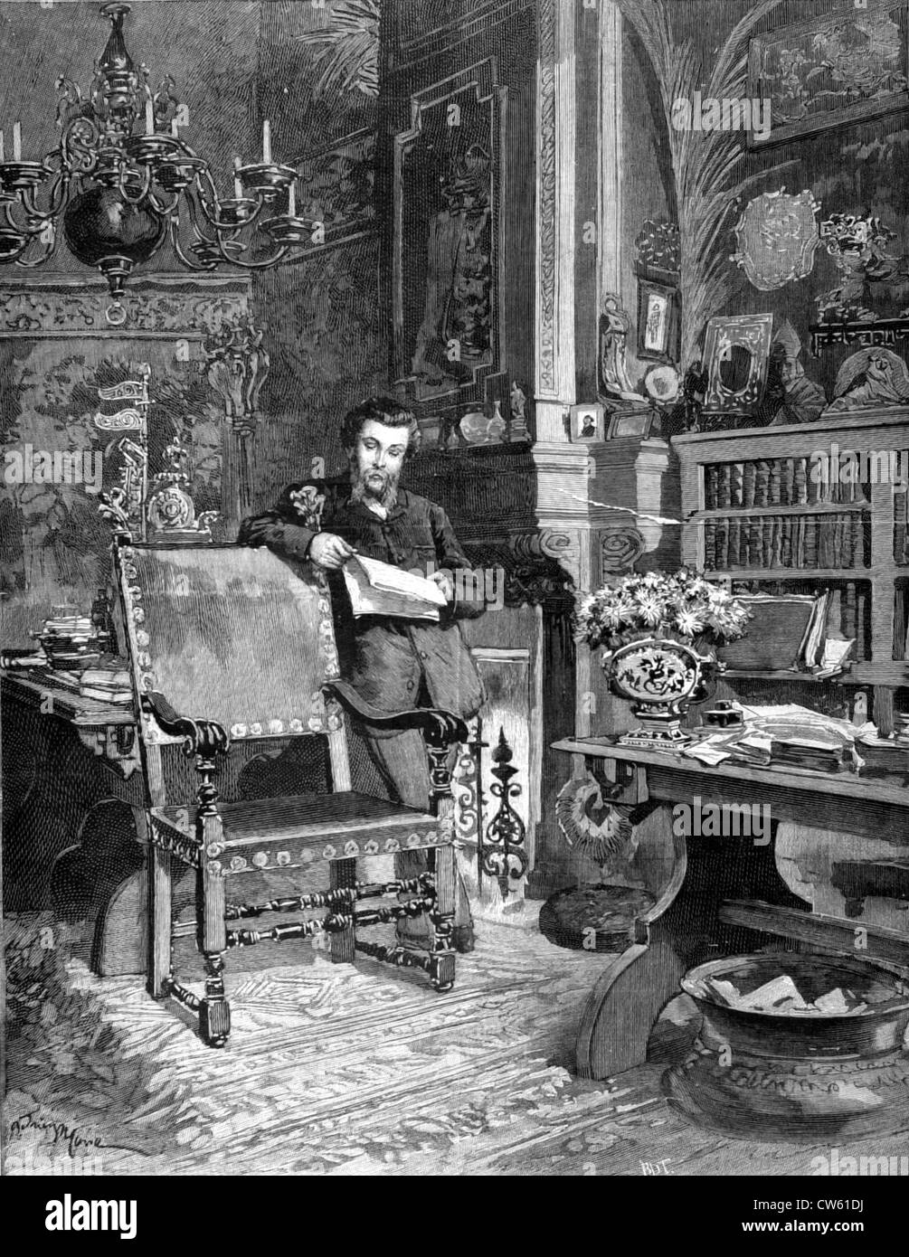 M. Edouard Pailleron dans son étude , dans "Le Monde illustré" du 26 novembre 1887 Banque D'Images