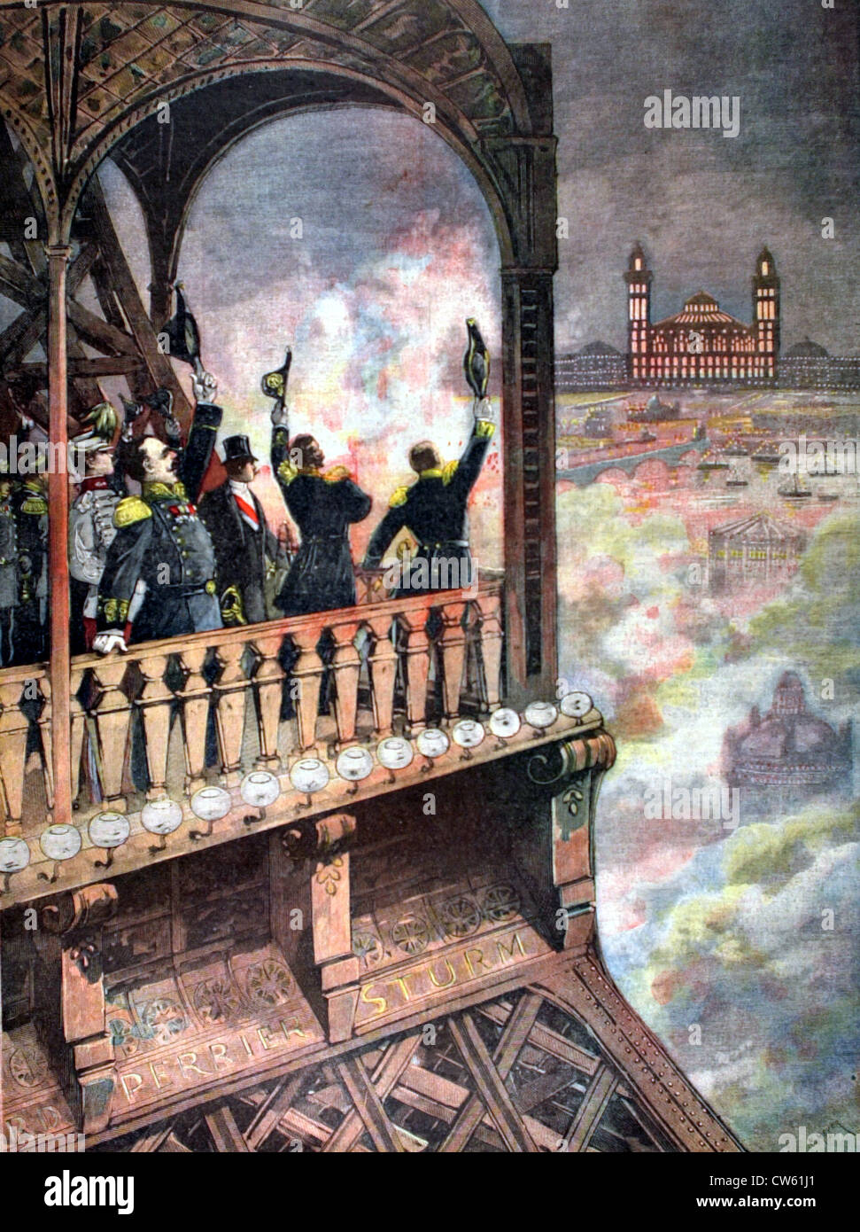 D'artifice vu de la Tour Eiffel à Paris (1893) Banque D'Images