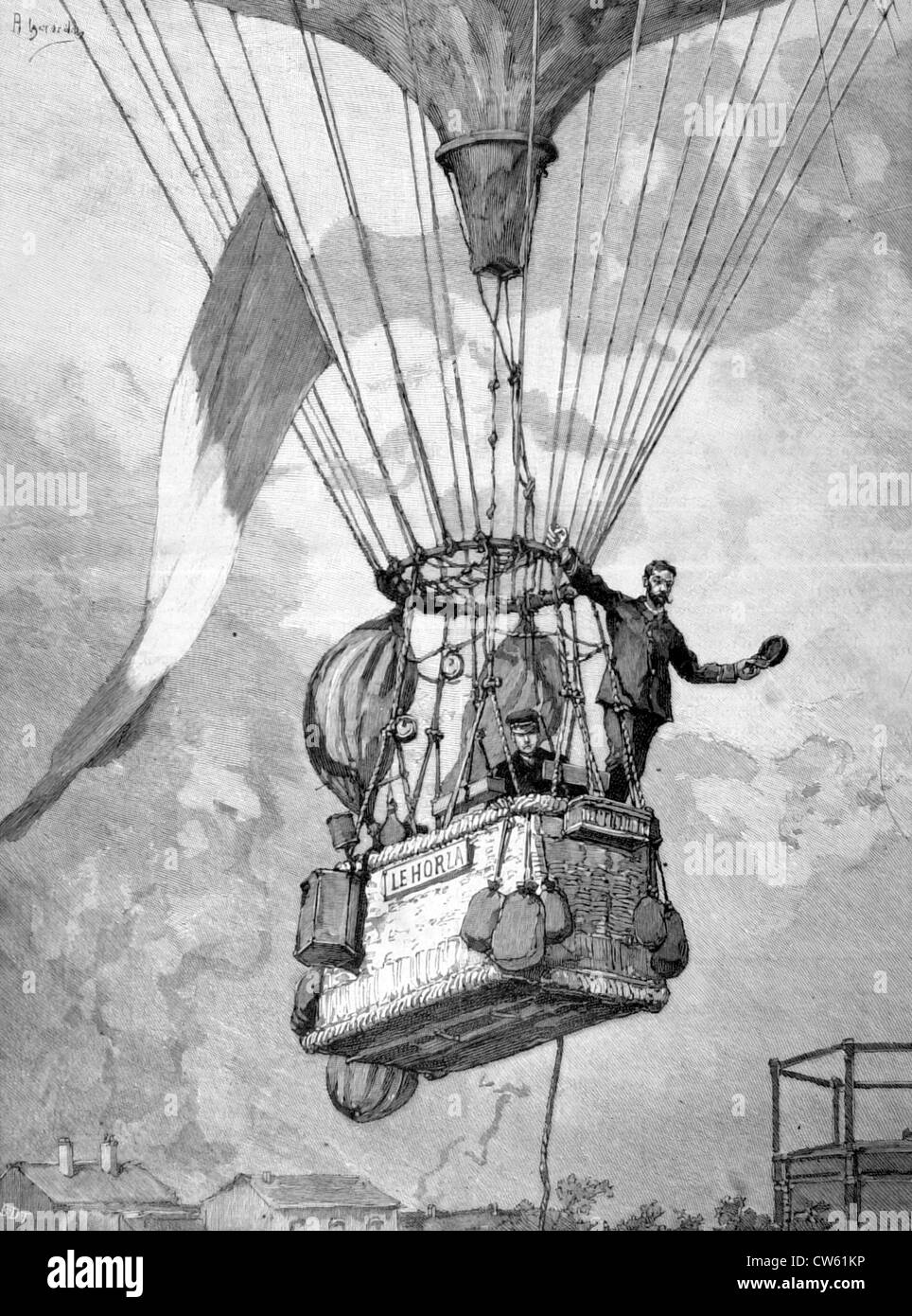 Départ de la "Horla" à Paris, piloté par MM. Jovis et Mallet, dans "Le Monde illustré", 8-20-1887 Banque D'Images
