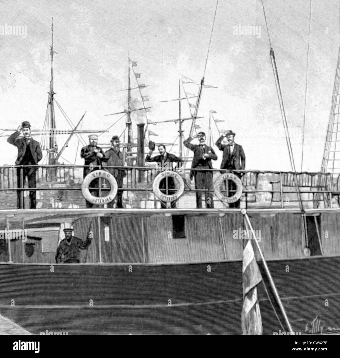M. Andrée et de ses compagnons sur le pont de l 'Virgo', au cours de l'expédition Andrée au pôle Nord en 1896. Banque D'Images