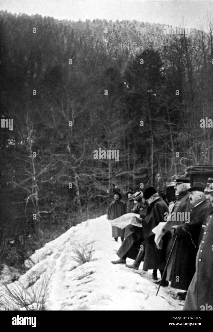 La Première Guerre mondiale Visite du Président Poincaré sur le versant alsacien des Vosges, en 1915. Banque D'Images