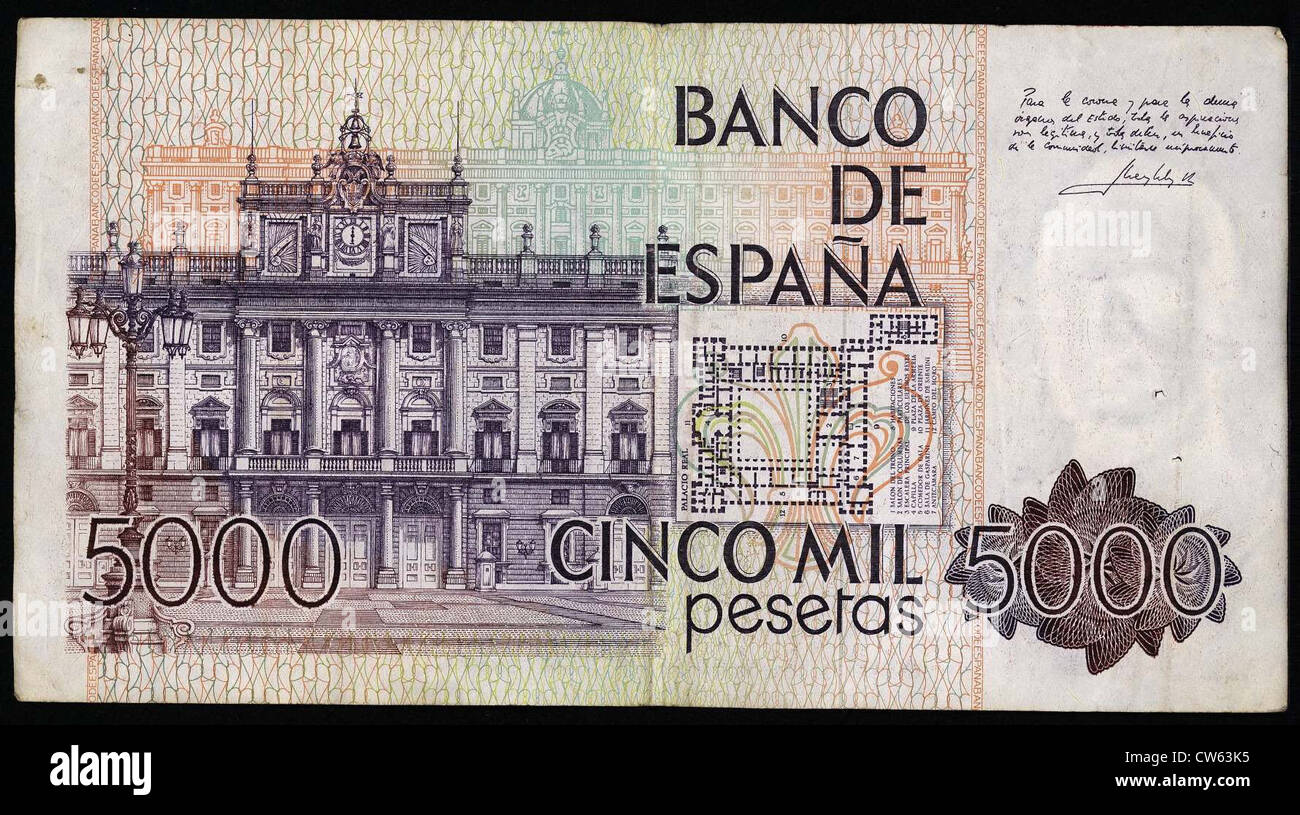 Billet de 5 000 pesetas Banque D'Images