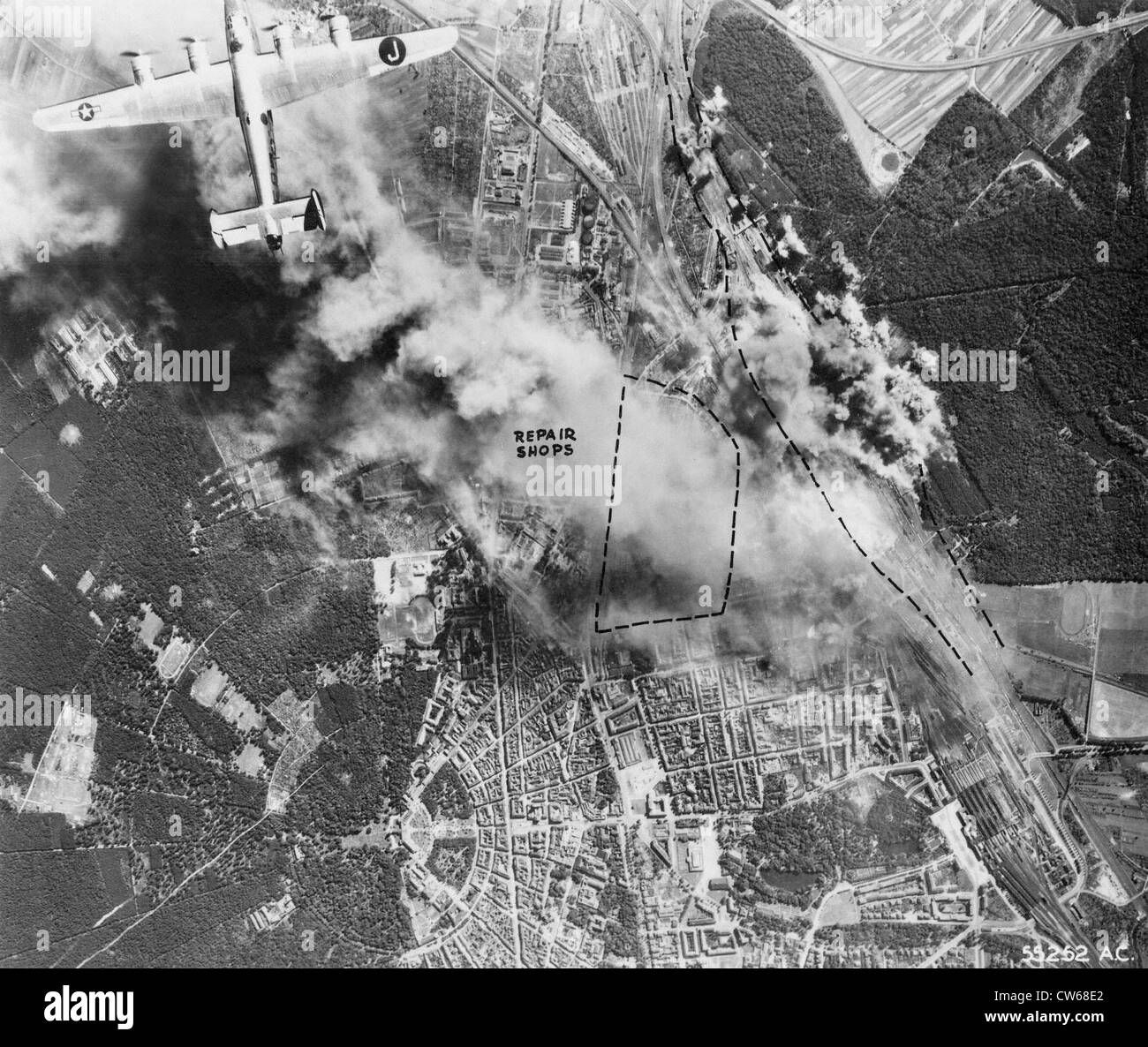 La ville de Karlsruhe bombardé par les Américains, 1944-1945. Banque D'Images