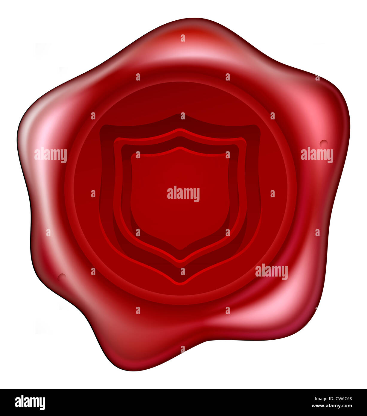 Un cachet de cire rouge joint avec un motif en relief sur l'écran. Concept pour sécuriser garanti ou similaire. Banque D'Images