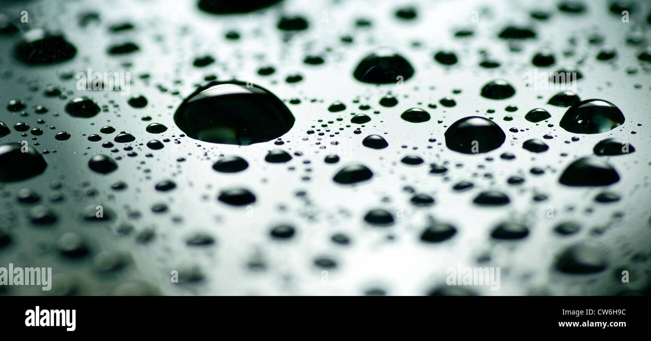 Les gouttes d'eau sur le verre en monochrome tourné avec Tamron 90mm micro 1:1 lens Banque D'Images