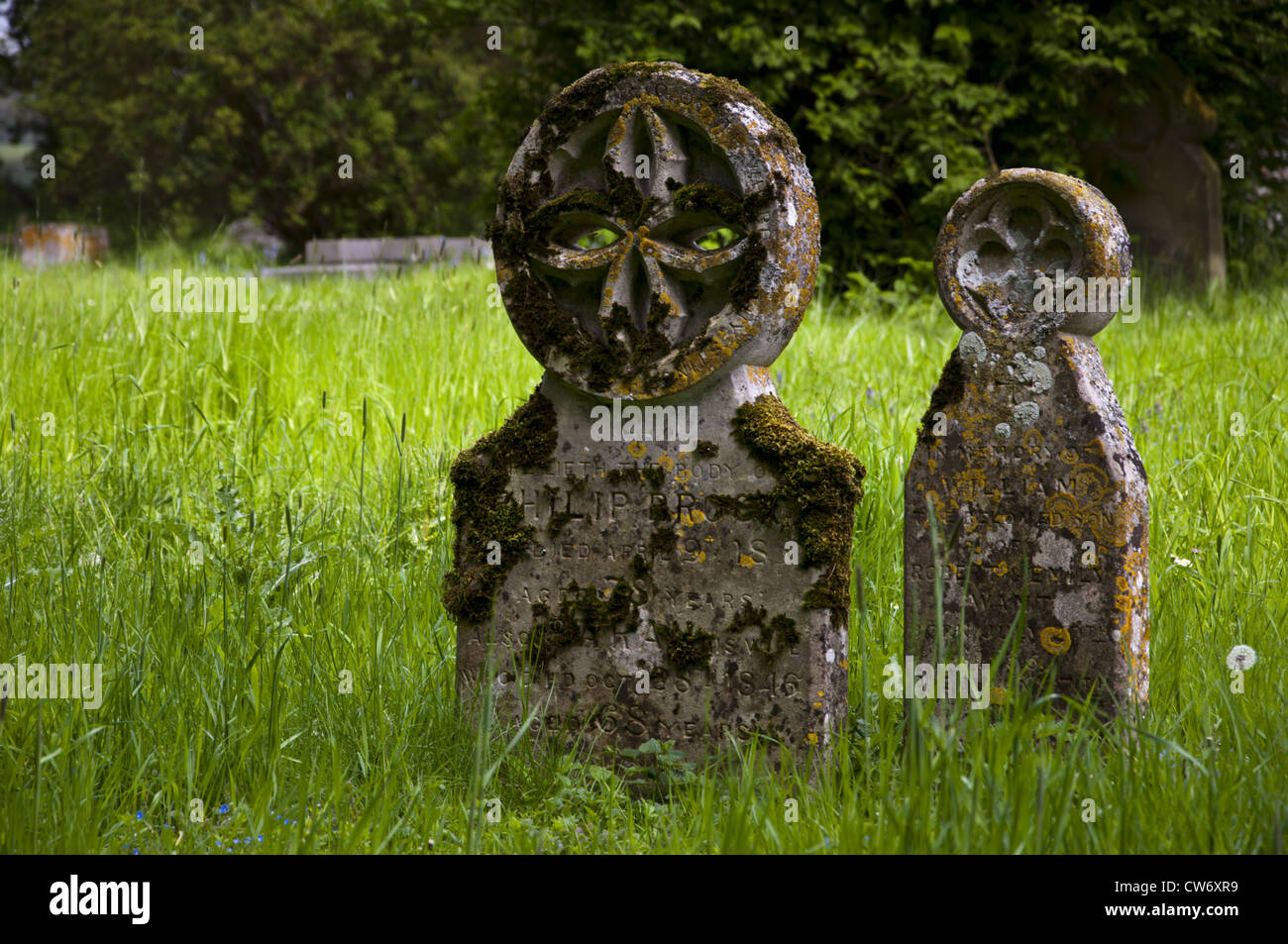 Motif de cercles sur de vieilles pierre tombale Banque D'Images