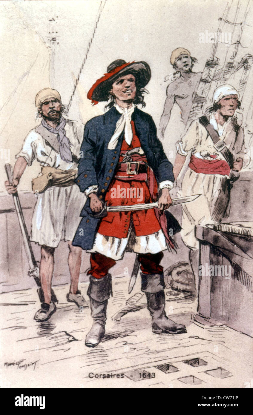 Les corsaires sur le pont d'un navire (1643). Banque D'Images