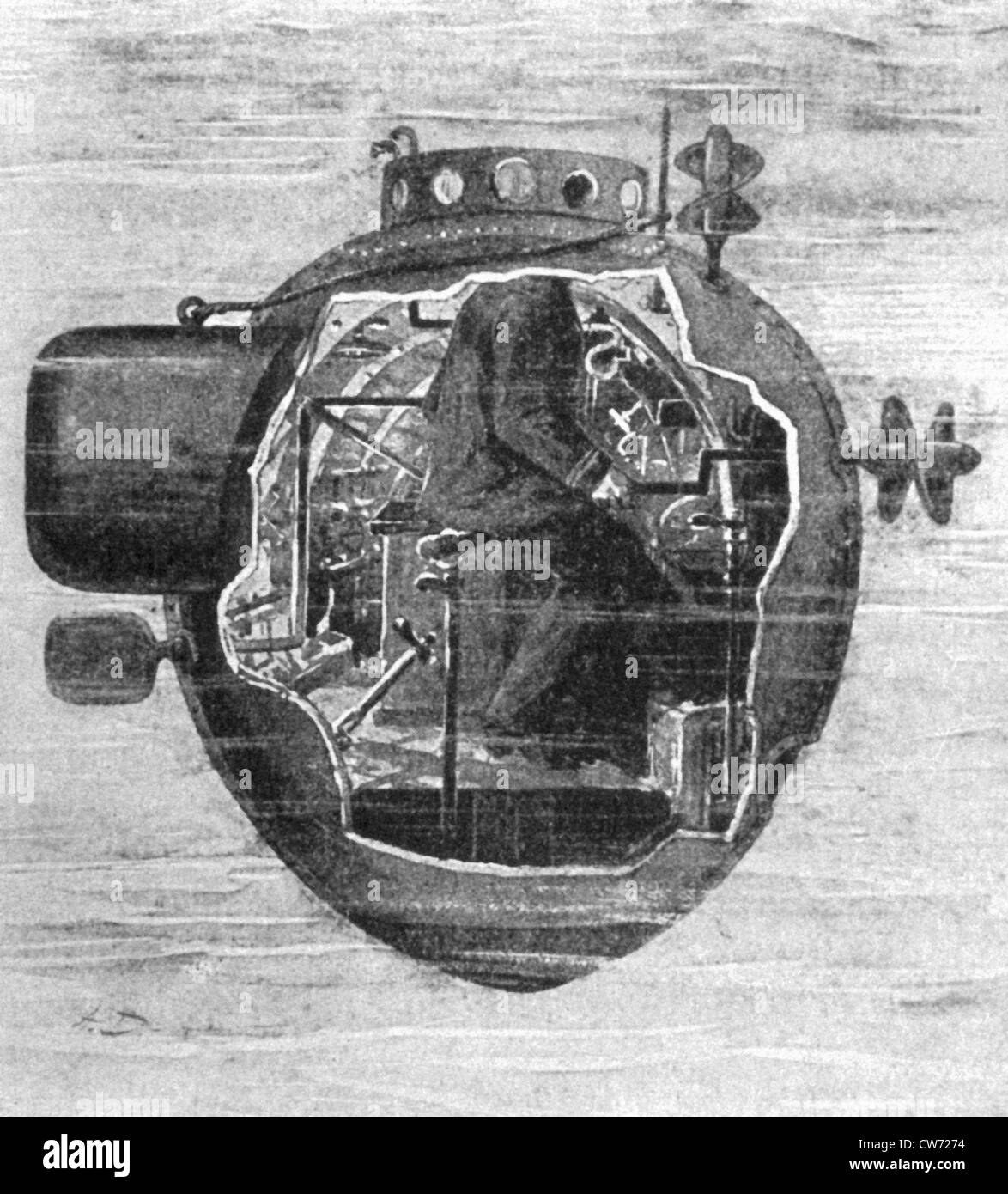 Le "Turtle" (première torpille sous-marine voile - 1776). Banque D'Images