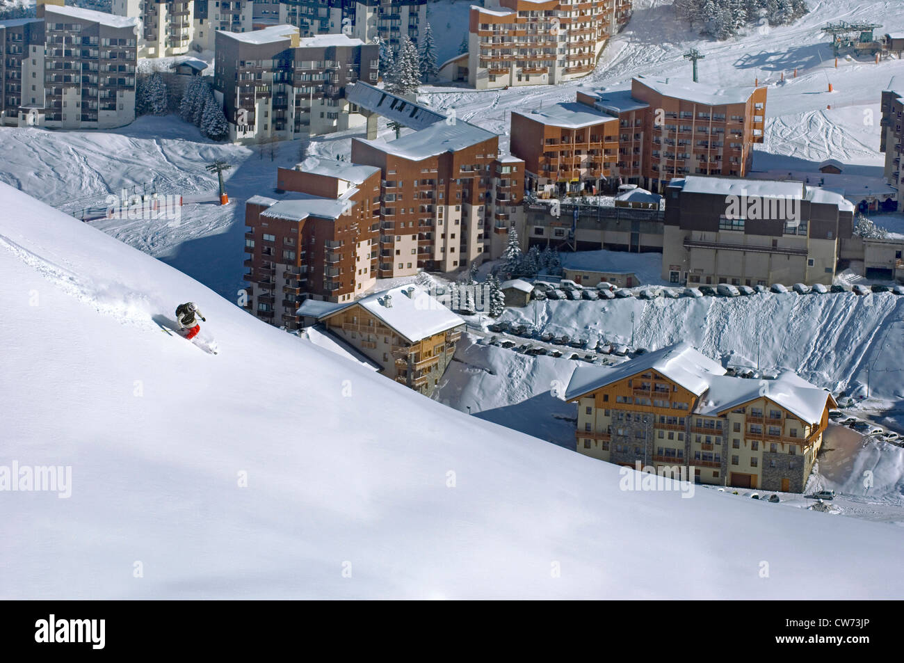 Station Les Mnuires, massif des Alpes du nord, France Banque D'Images