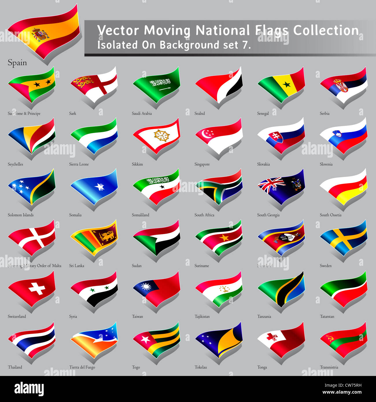 Déménagement drapeaux nationaux du monde ensemble isolé 7 Banque D'Images