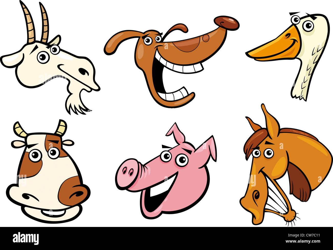 Cartoon Illustration De Differents Animaux Rigolos De La Ferme Chefs Ensemble Chevre Cochon Vache Cheval Chien Et Goose Photo Stock Alamy