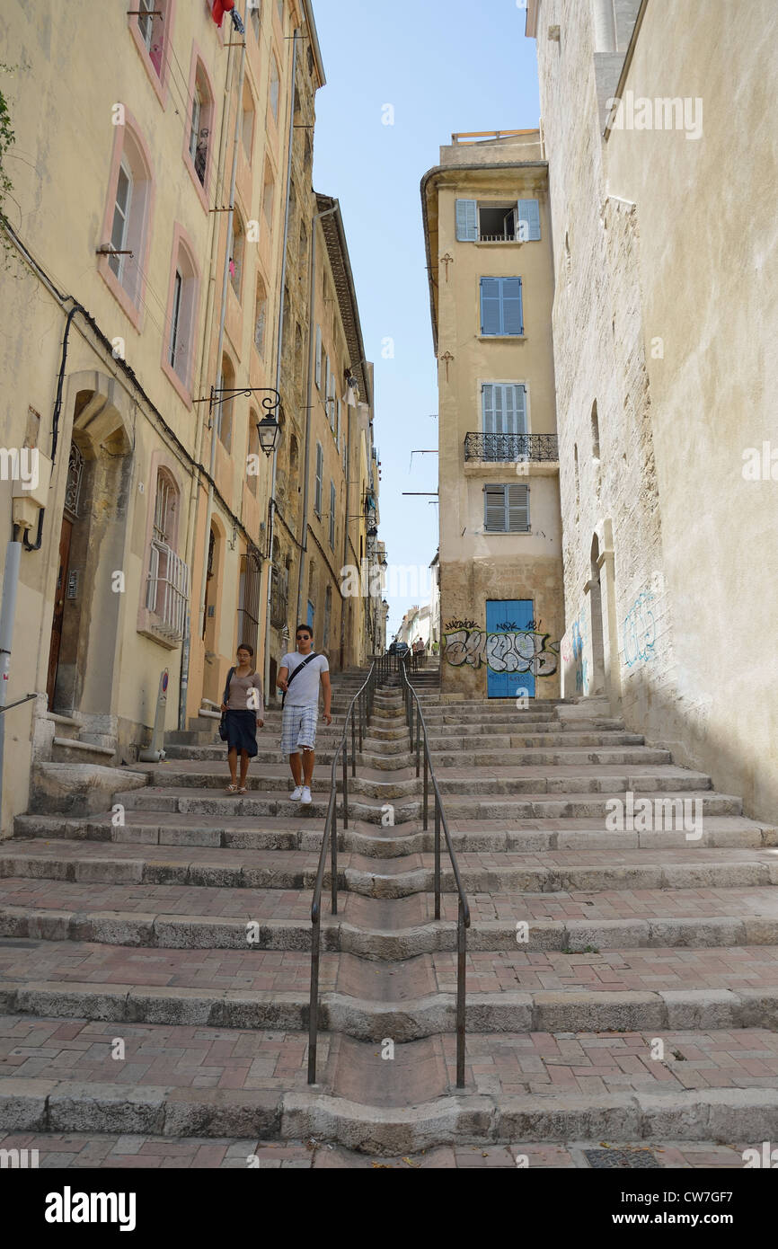 Les étapes qui conduisent à l'ancien Panier trimestre, Marseille, Bouches-du-Rhône, Provence-Alpes-Côte d'Azur, France Banque D'Images
