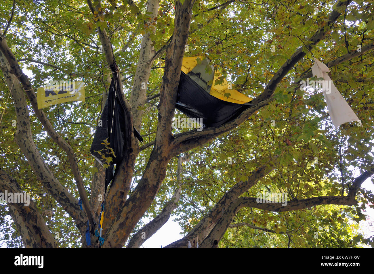 Protestation contre la nouvelle gare principale de Stuttgart, Stuttgart 21, dans le jardin du palais, l'Allemagne, Bade-Wurtemberg, Stuttgart Banque D'Images