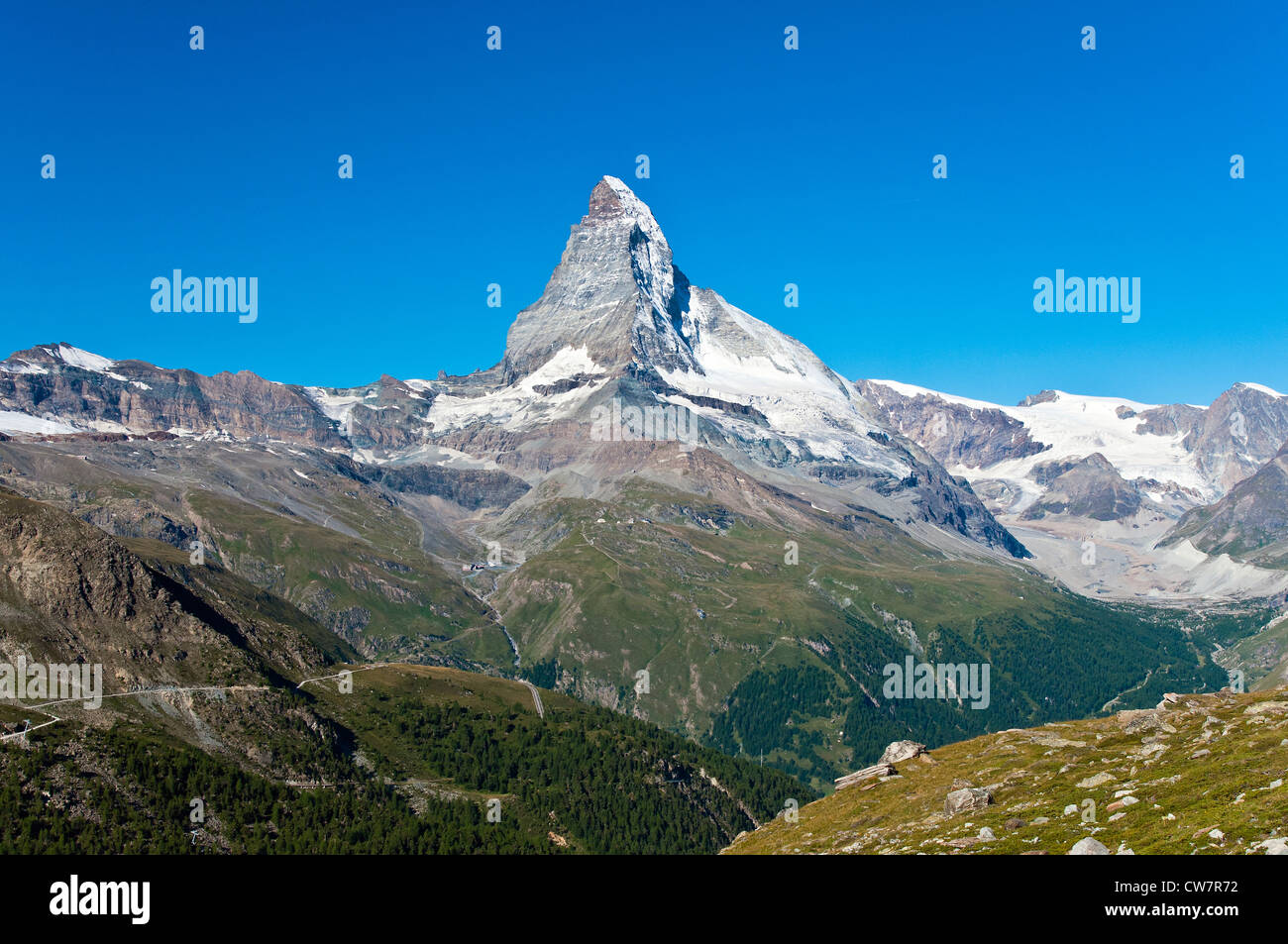 Vue d'été sur Matterhorn, Zermatt, Valais ou Valais, Suisse Banque D'Images