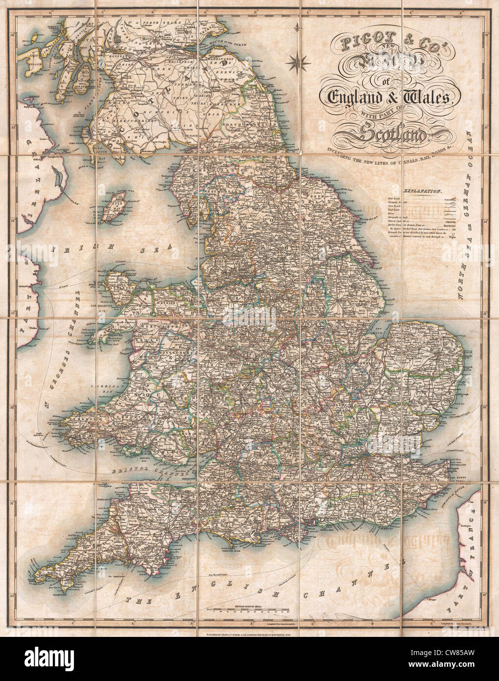 1830 Pigot Carte de poche de l'Angleterre et au Pays de Galles Banque D'Images