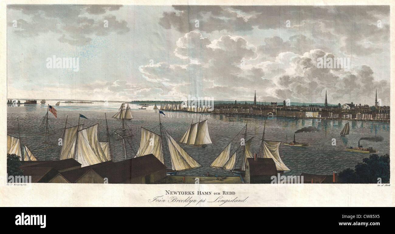 1824 Klinkowstrom View of New York City from Brooklyn Banque D'Images