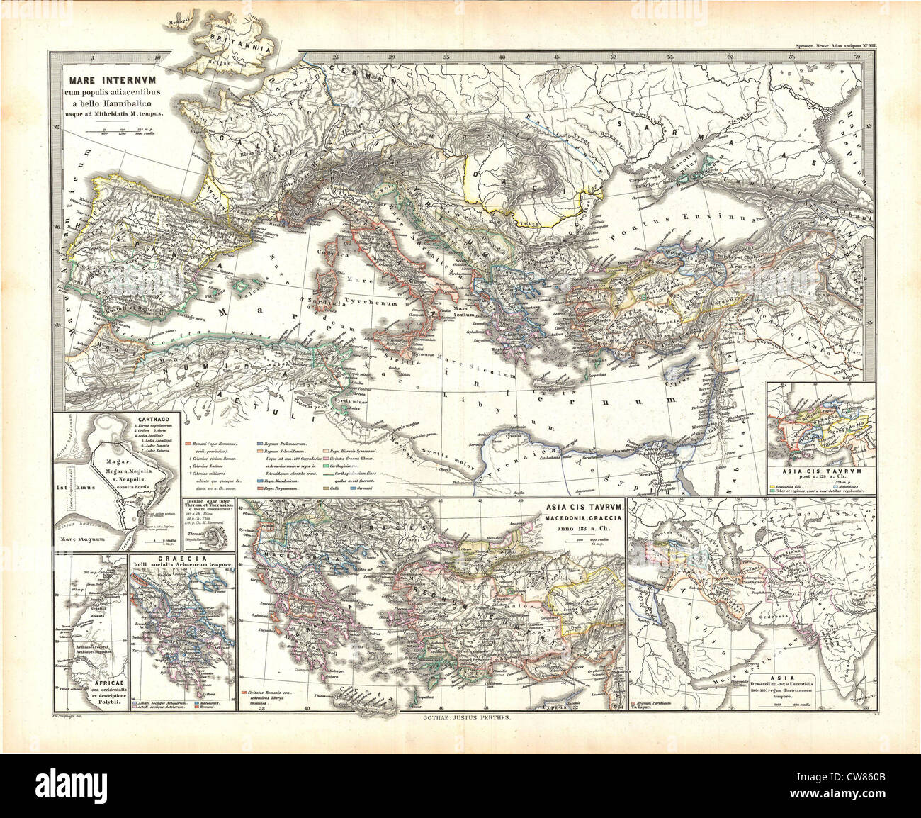 Spruner 1865 Carte de la Méditerranée depuis les guerres puniques de Mithridate le Grand Banque D'Images