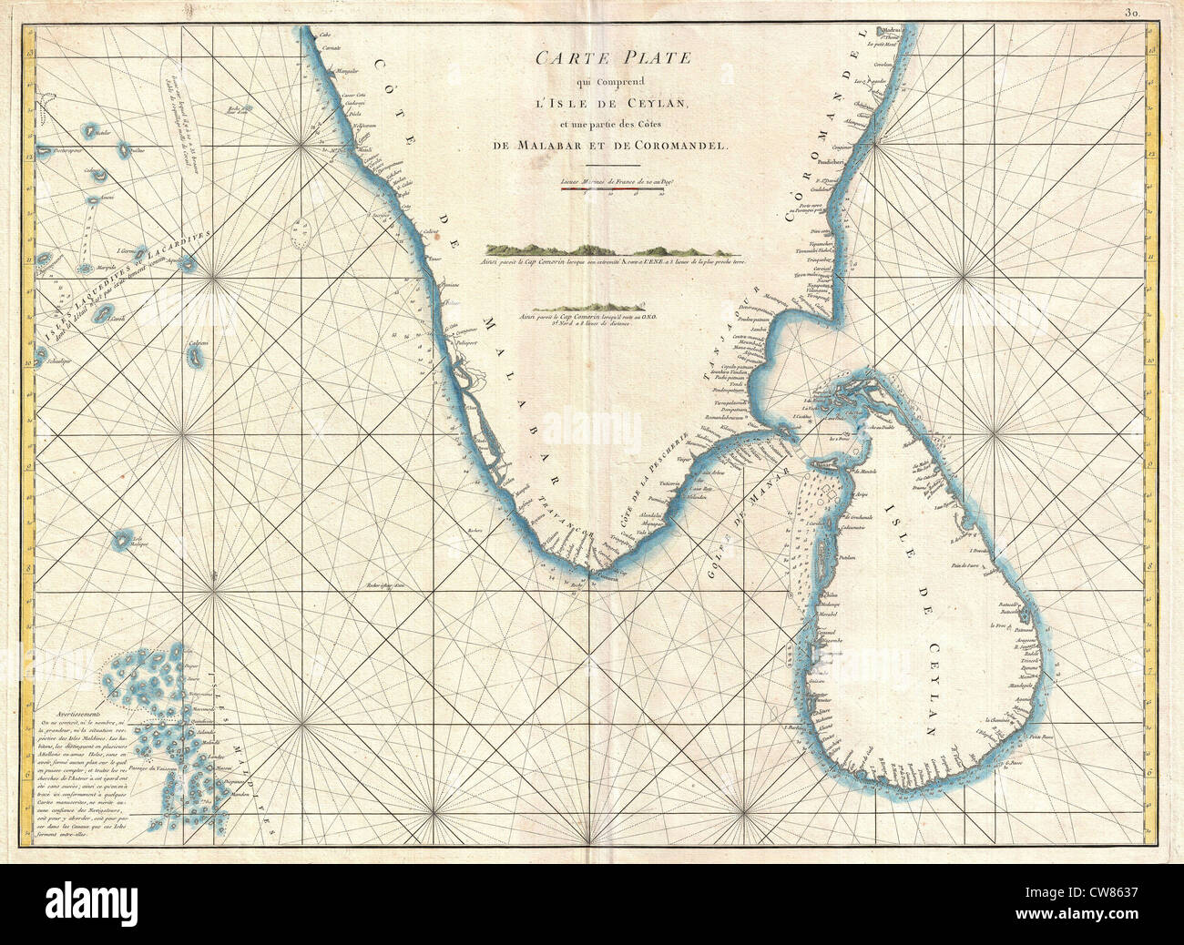 1775 Mannevillette Plan de l'Inde du Sud et Sri Lanka ou Ceylan Banque D'Images
