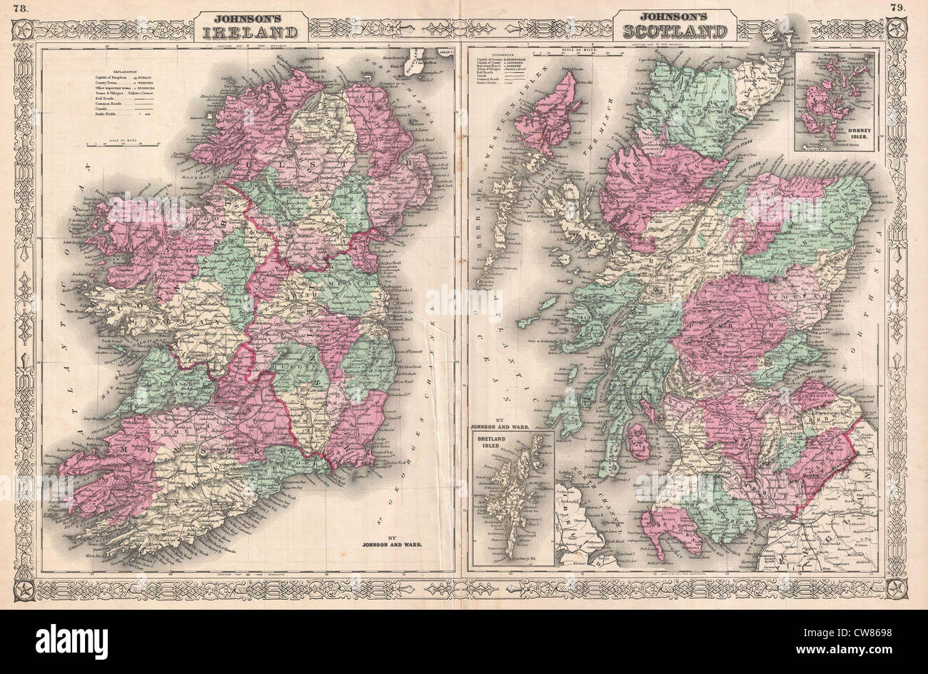 1866 Johnson Plan de l'Ecosse et l'Irlande Banque D'Images