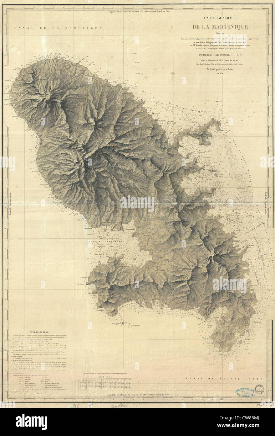 1831 Depot de la Marine carte marine ou la carte de la Martinique, Antilles Banque D'Images