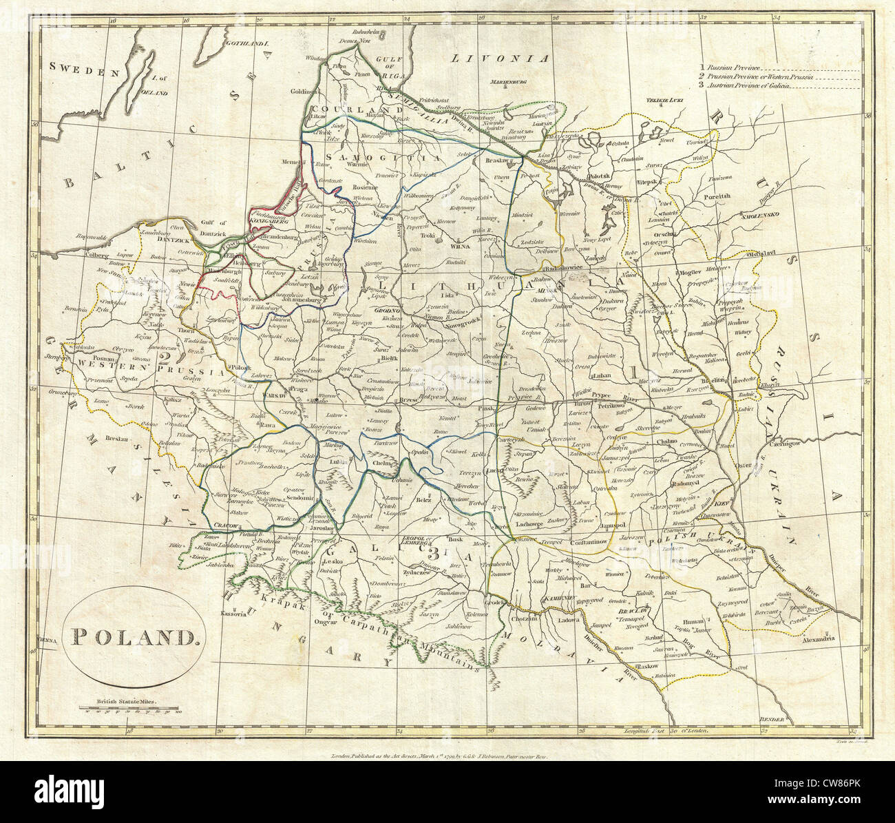 1799 Clement Cruttwell Plan de la Pologne et de la Lituanie Banque D'Images