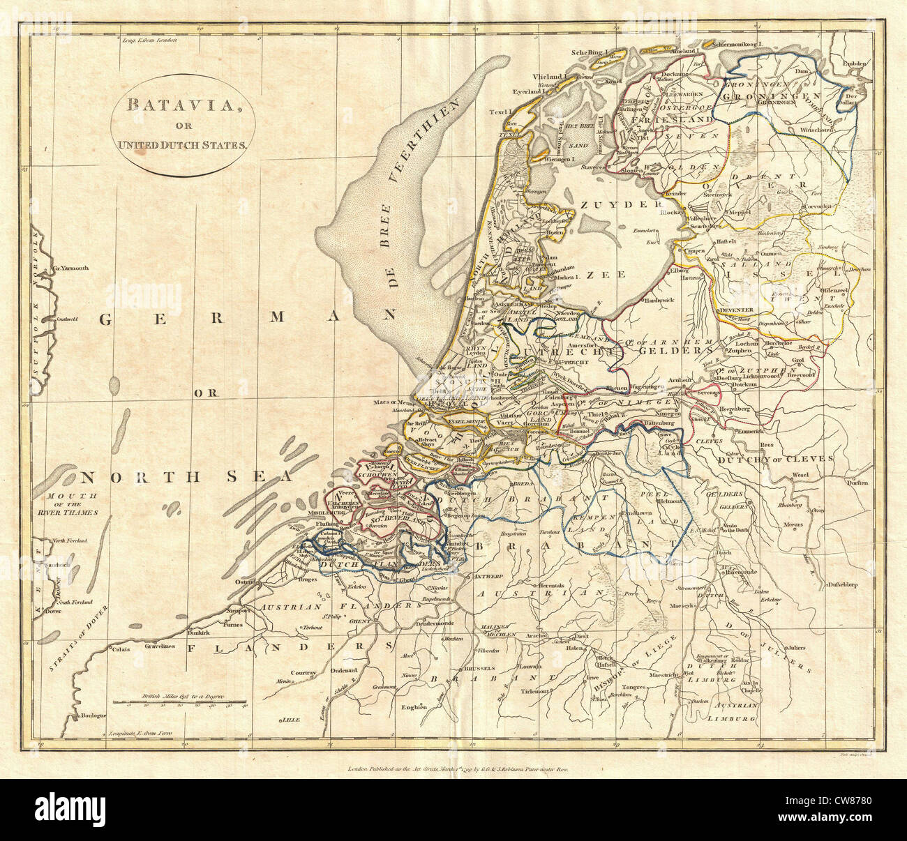 1799 Clement Cruttwell Plan de Hollande ou les Pays-Bas Banque D'Images