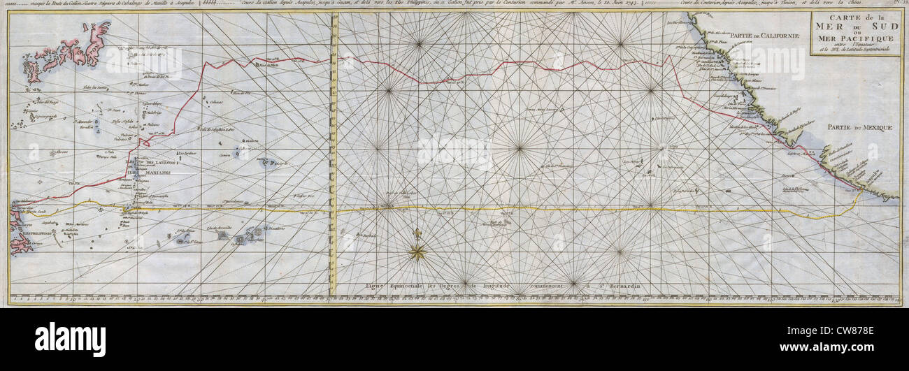 1748 Seale Carte de l'océan Pacifique w- routes de commerce de Acapulco à Manille Banque D'Images