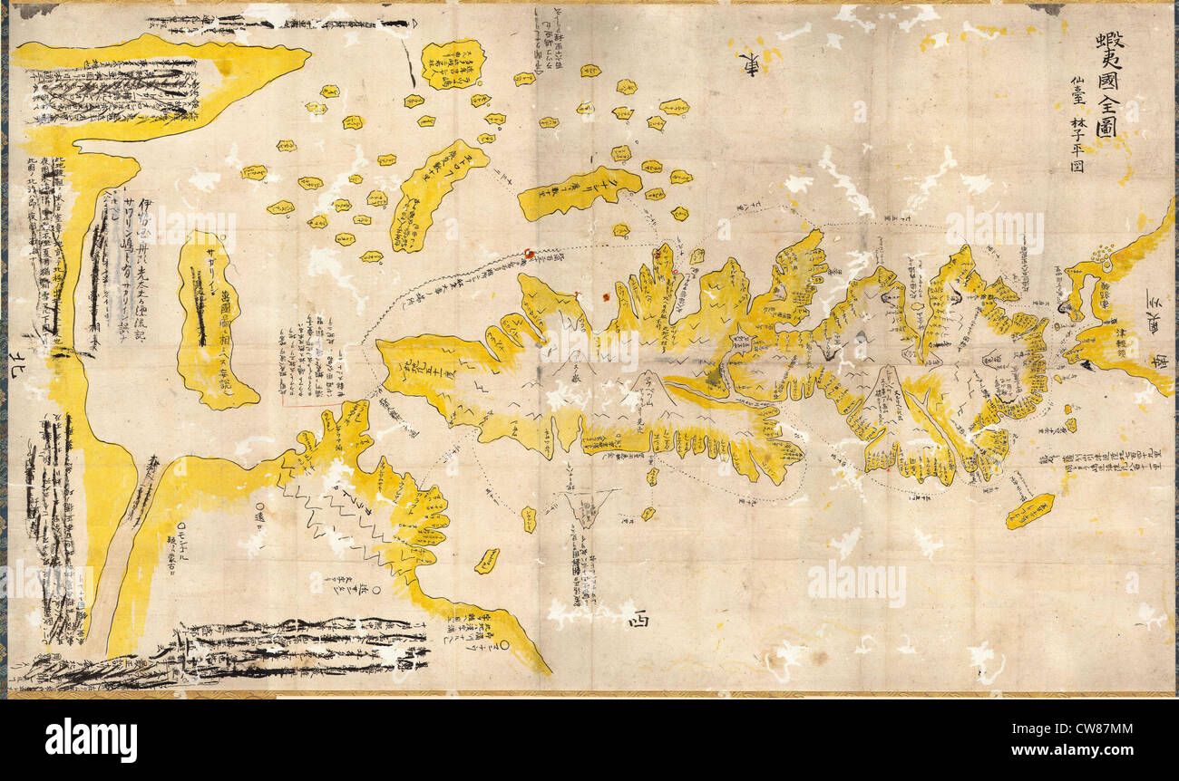 1850 Hand Drawn Japaese Site de Hokkaido, Japon Banque D'Images