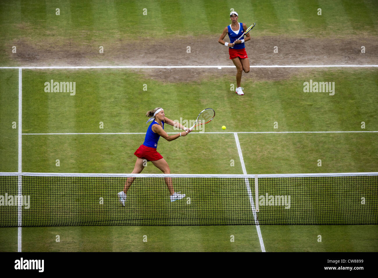 Andrea Hlavackova et Lucie Hradecka de la République tchèque, gagner la médaille d'argent en double du Tennis féminin aux Jeux Olympiques Banque D'Images