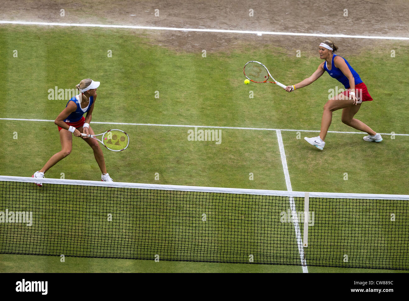 Andrea Hlavackova et Lucie Hradecka de la République tchèque, gagner la médaille d'argent en double du Tennis féminin aux Jeux Olympiques Banque D'Images