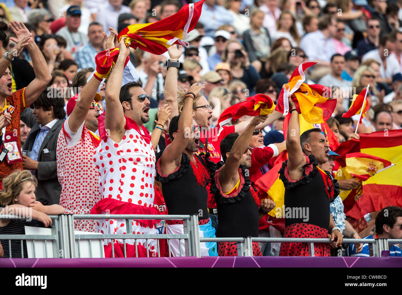 L'Espagnol fans au beach-volley à l'événement des Jeux Olympiques d'été, Londres 2012 Banque D'Images