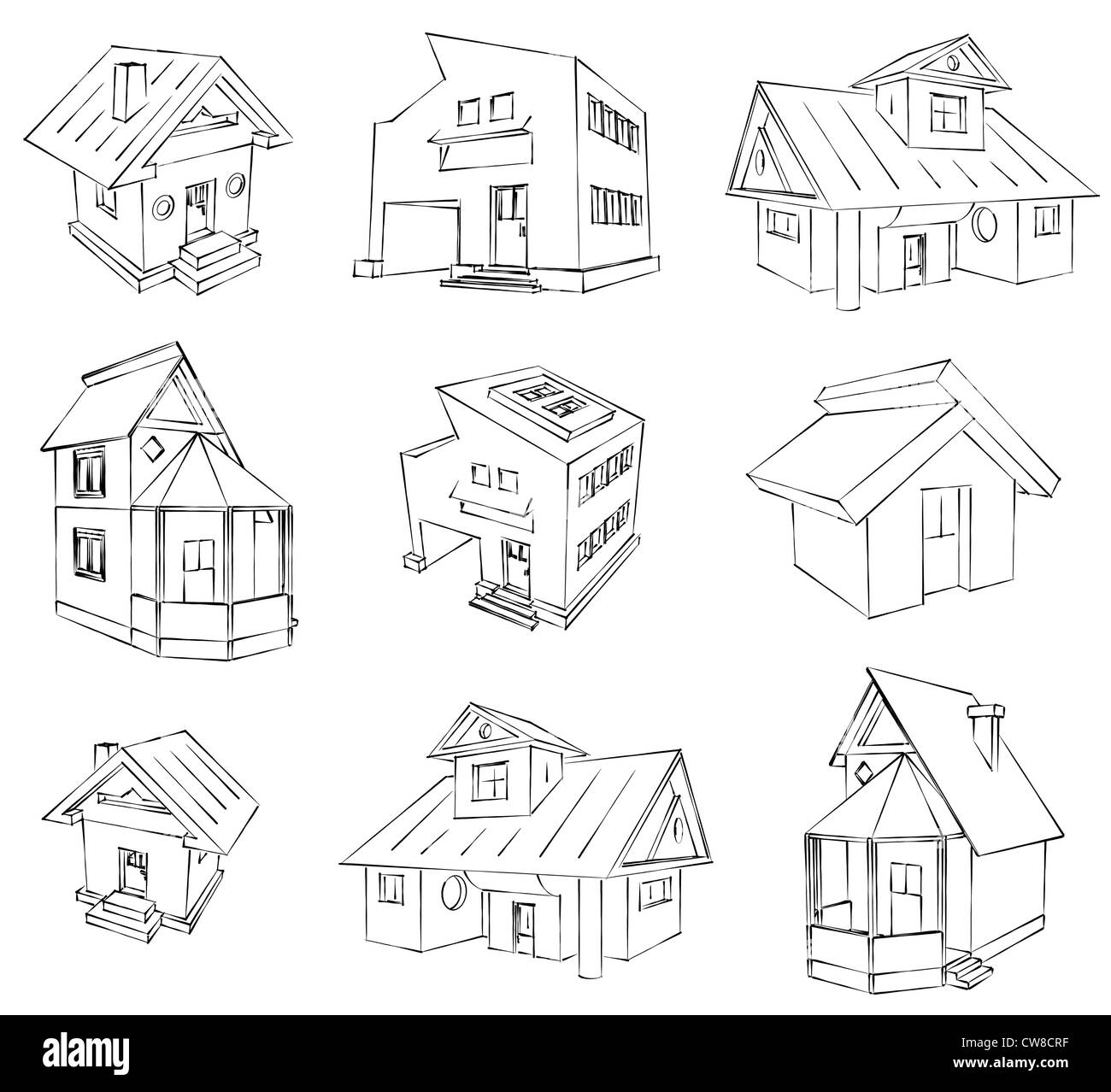 Ensemble de bâtiments de style sketch maison Banque D'Images