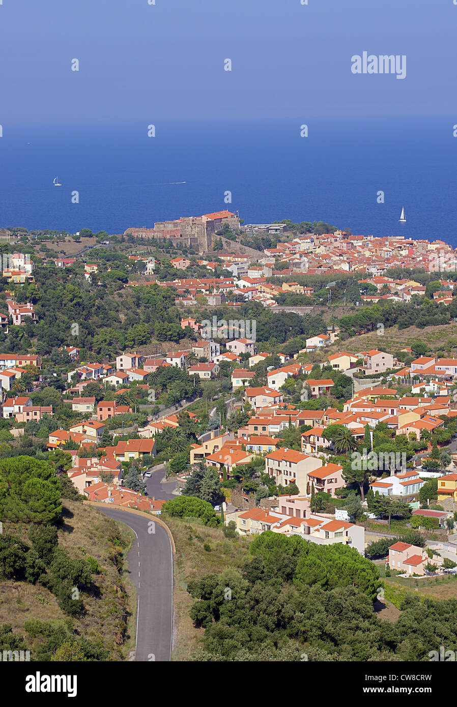 Vue de Collioure, côte vermeille et de la mer, France Banque D'Images