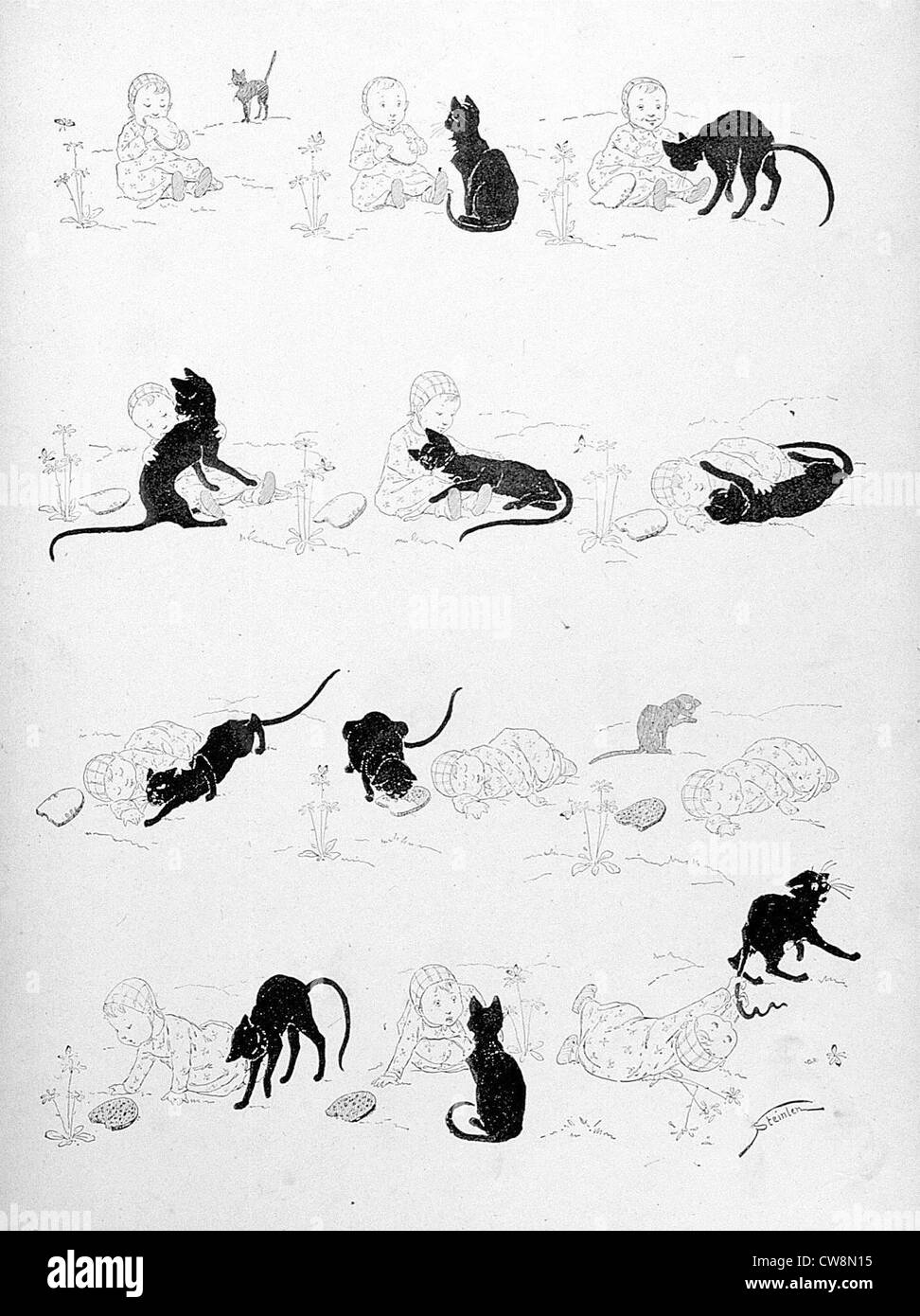 Les chats, plus de pain que le beurre par Steinlen Banque D'Images