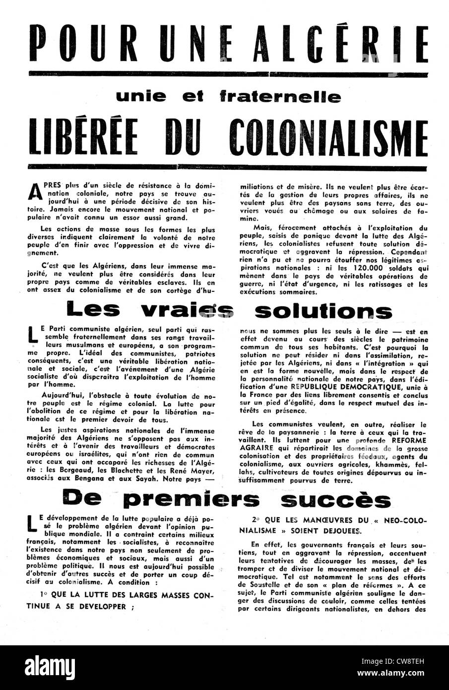 Parti Communiste algérien tract Banque D'Images
