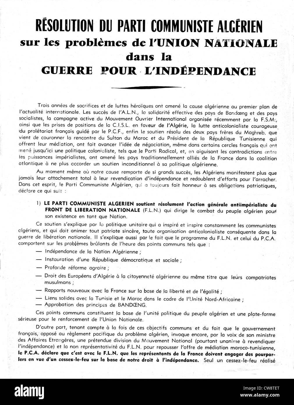 Parti Communiste algérien Tract Banque D'Images