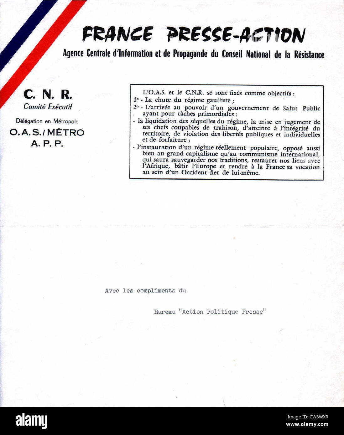 Tract du O.A.S et le C.N. Banque D'Images