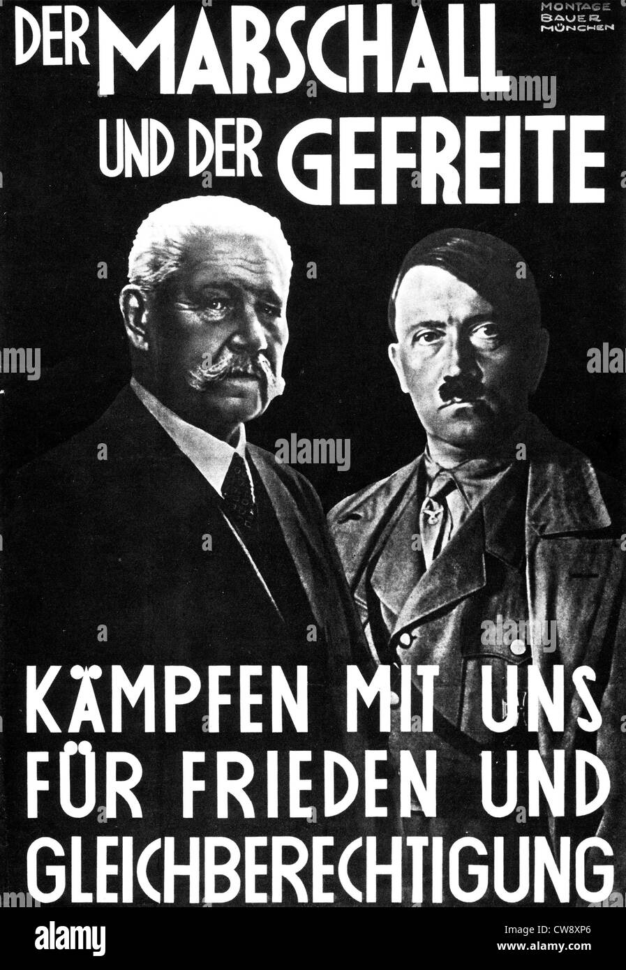 Affiche de propagande après HItler a été nommé chancelier Hitler Hindenburg Banque D'Images